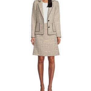 Preston & York Skirt Suit 12 Black & Cream Tweed 2-Piece Set Skirt & Blazer NWT
